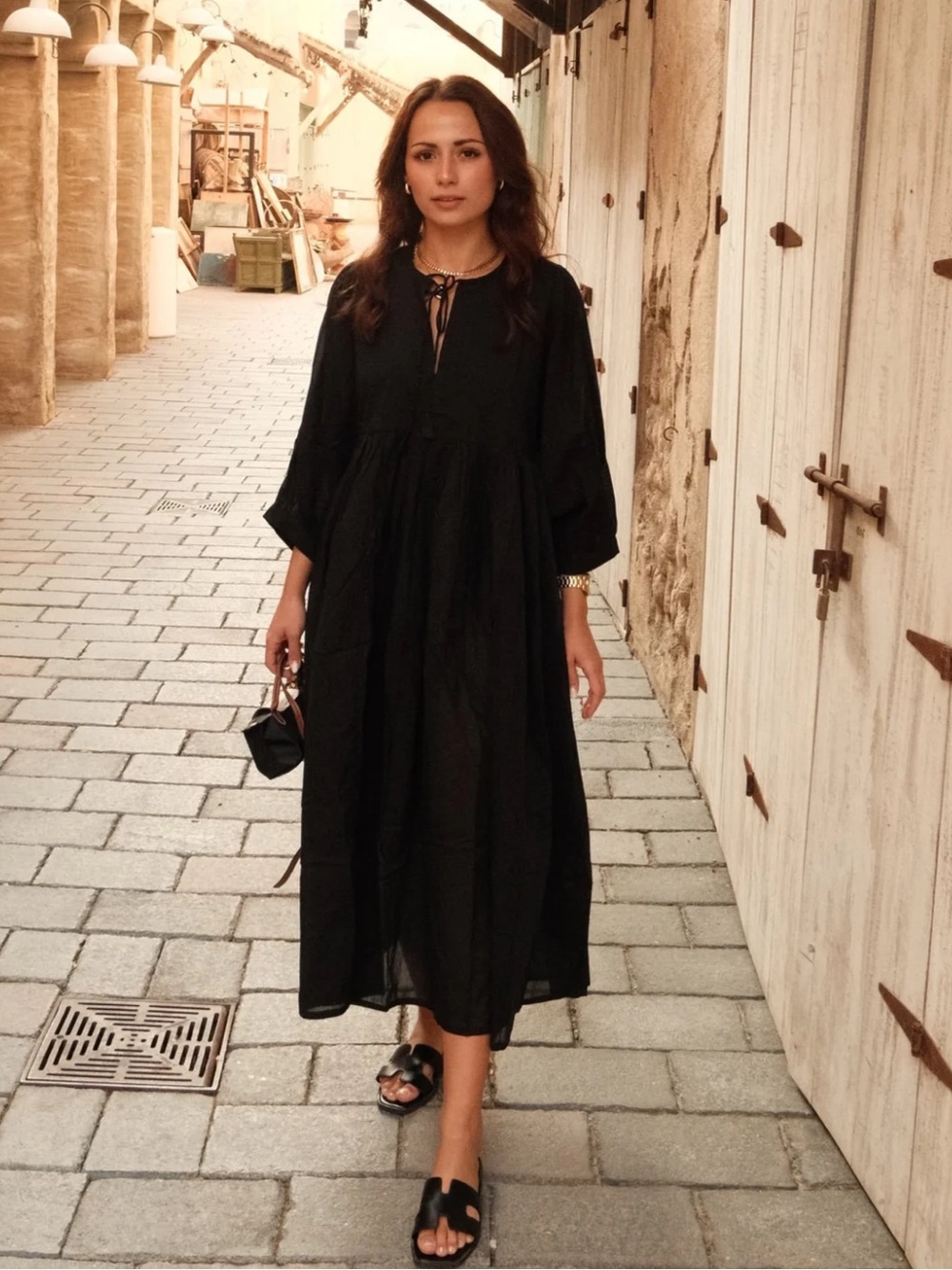 House of Sundar boho black midi dress